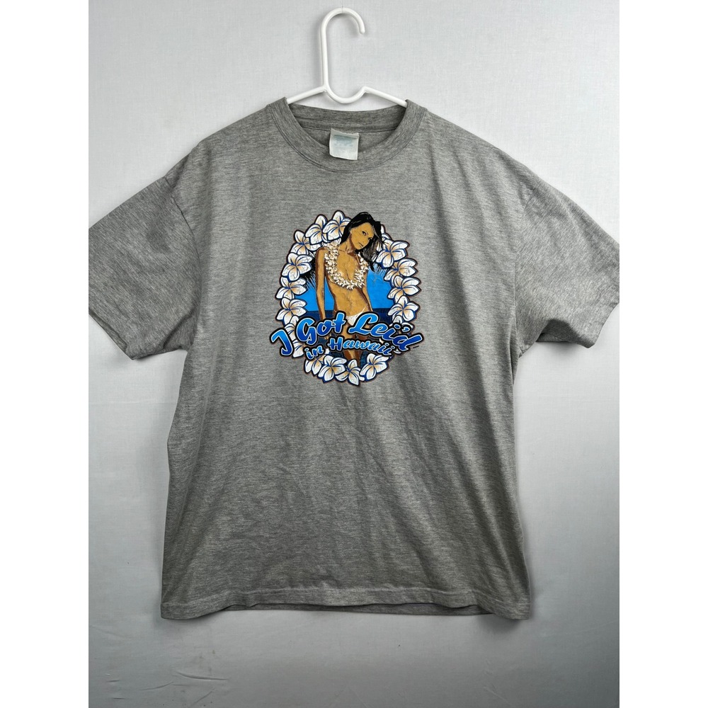 Cotton Heritage Hawaii Graphic T-Shirt Mens XL I Got Leid Gray Short Sleeve‎ Tee